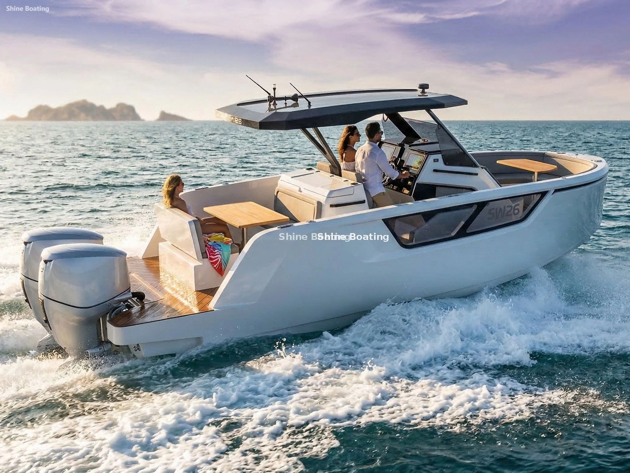 SW26 High Speed Coastal Cruising Boat Shine Boating SW26 high speed boat cruising on coastal waters