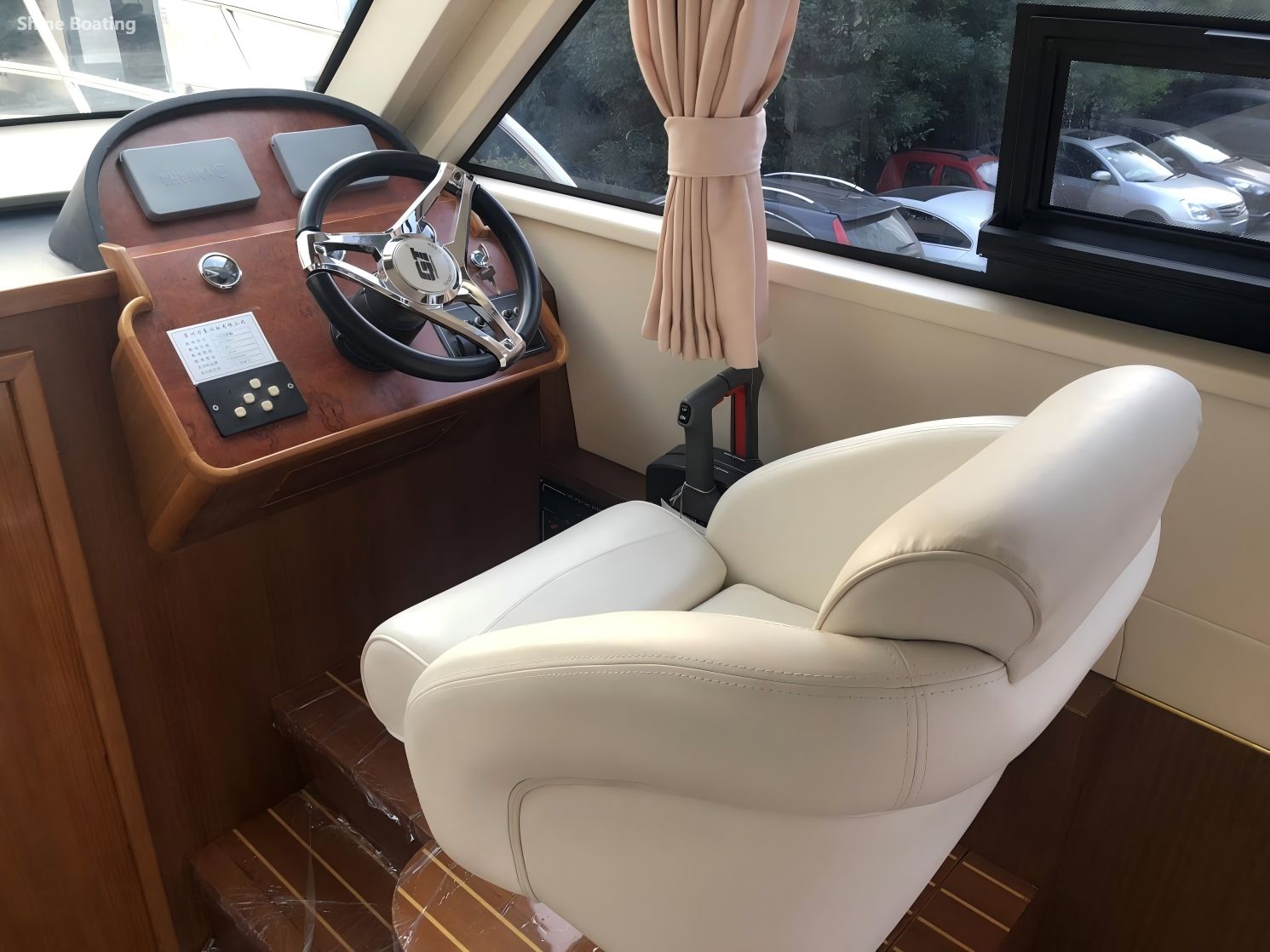 Shine 1008 yacht helm station with steering wheel and professional helmsman seat
